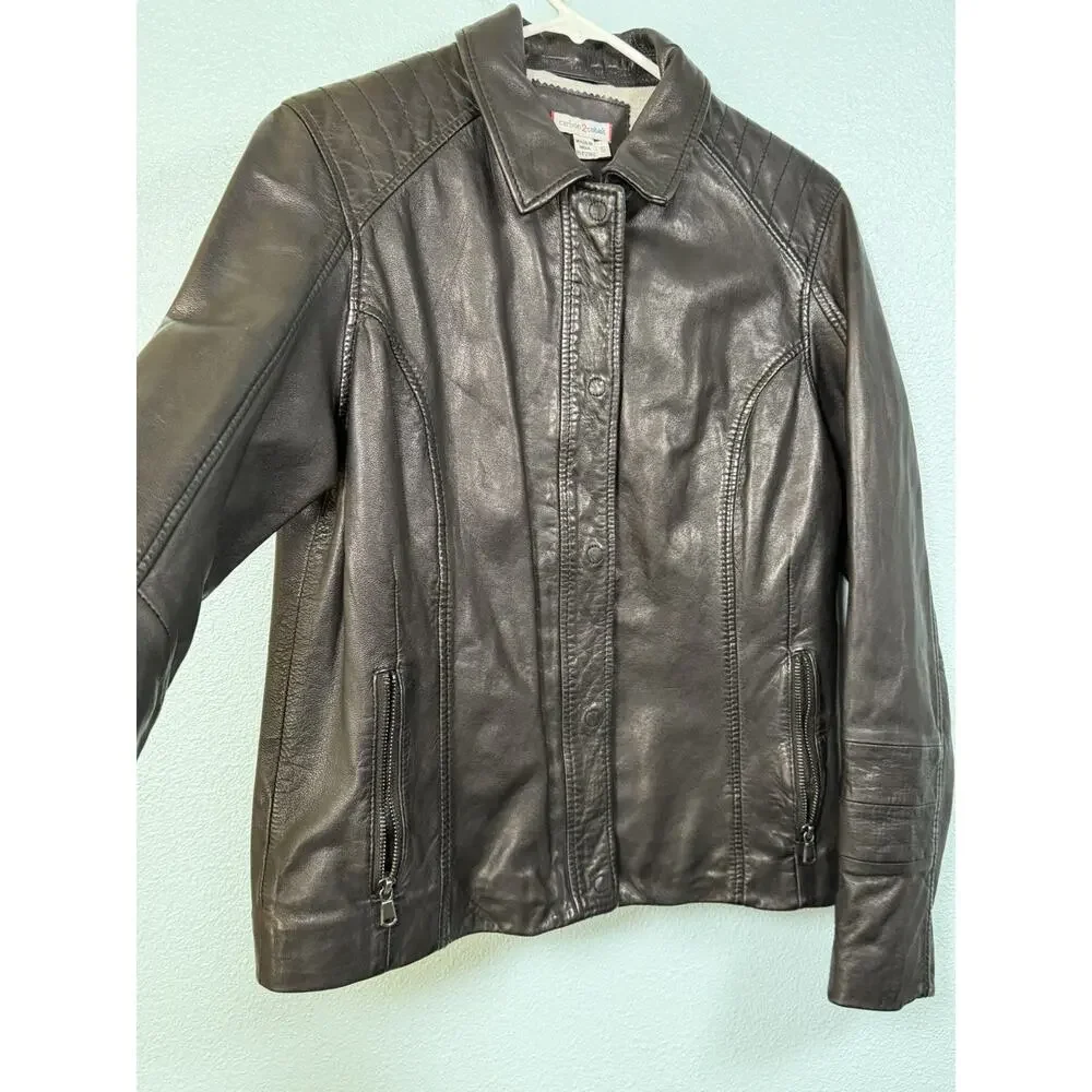 Carbon2Cobalt Sloane Leather Jacket Womens S Black Lambskin Moto Biker 318010